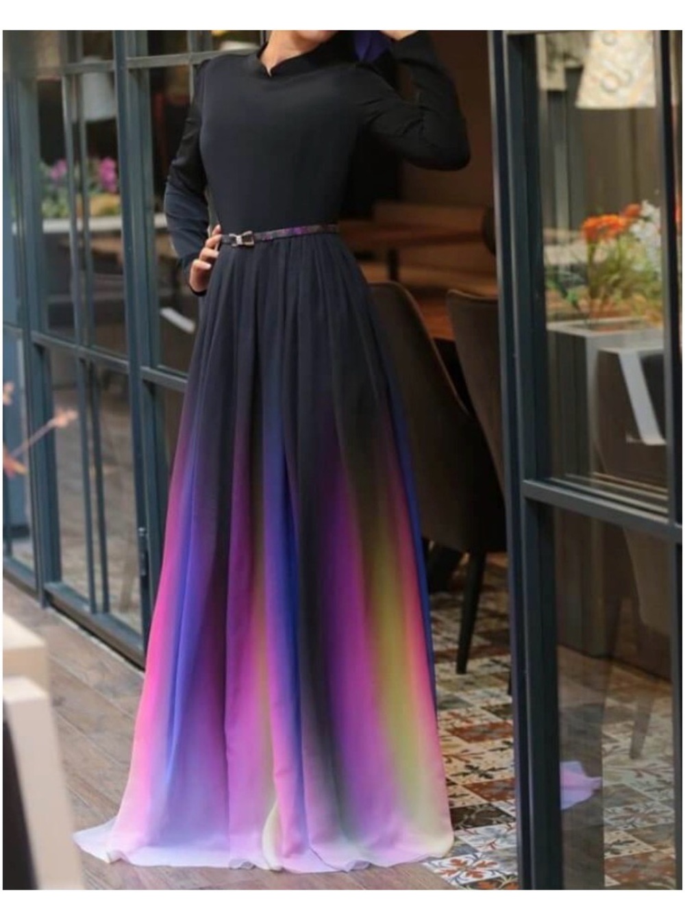 Black Ombre Maxi Dress with Purple & Pink Gradient